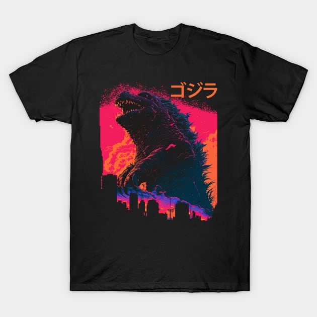 Synthwave Godzilla T-Shirt by DragonDream